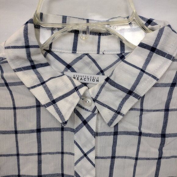 Kenneth Cole Reaction Plaid Button Down White/Blue/Navy Shirt Size Small - Picture 2 of 16